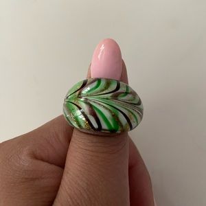 ZARA resin ring with green, brown and gold design